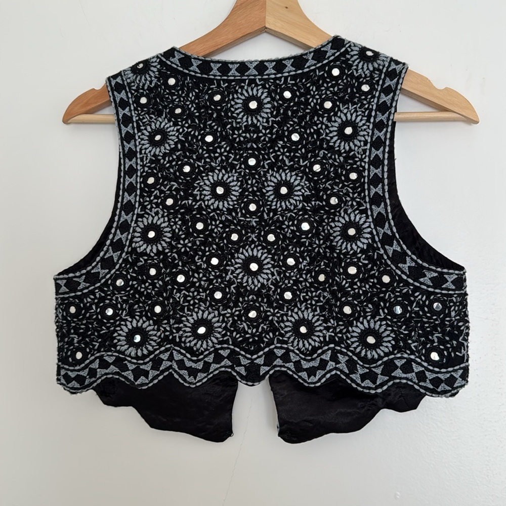 Free People Black and Gray Embroidered Vest - Picture 4 of 5
